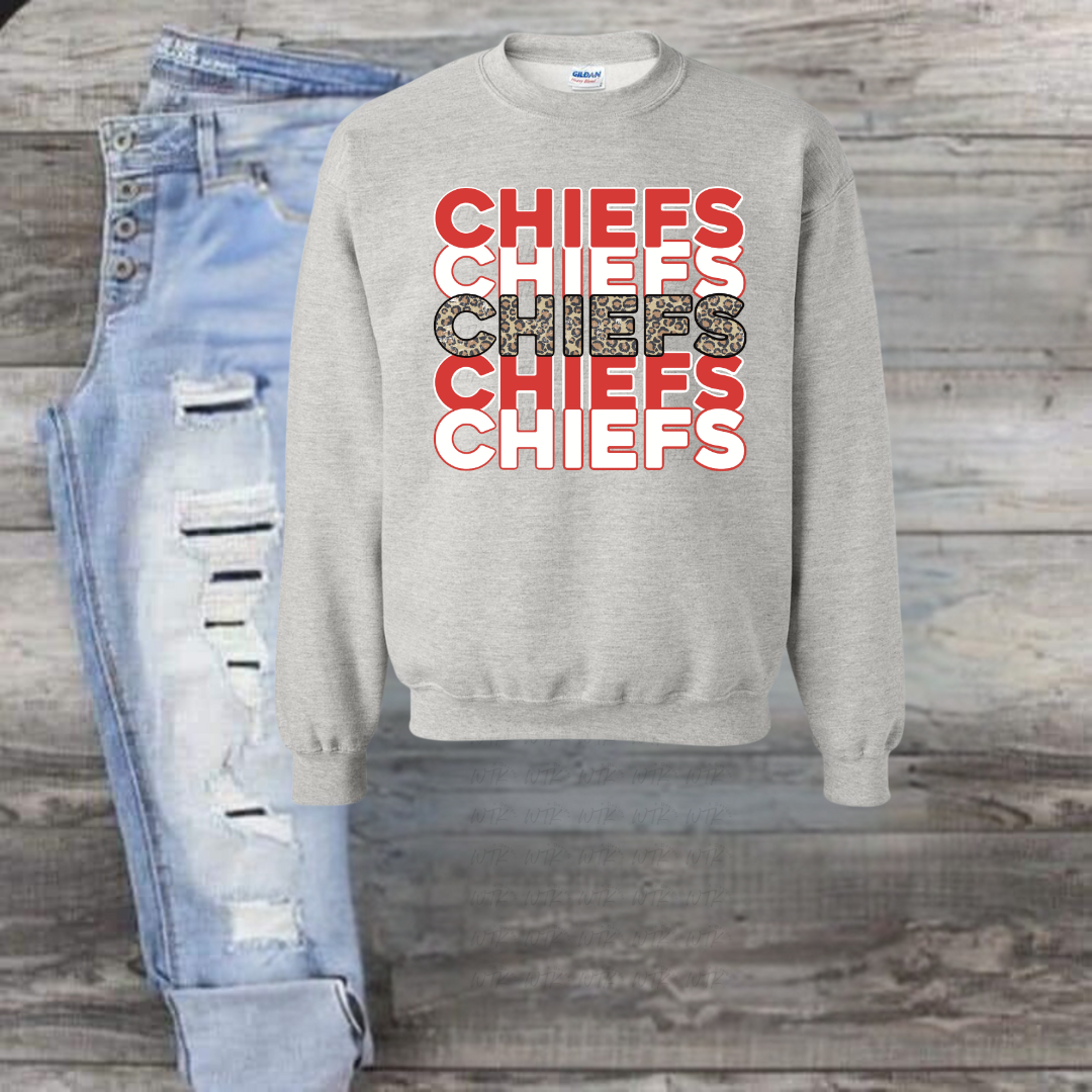 Chiefs Stacked Red/Leopard/White Crewneck