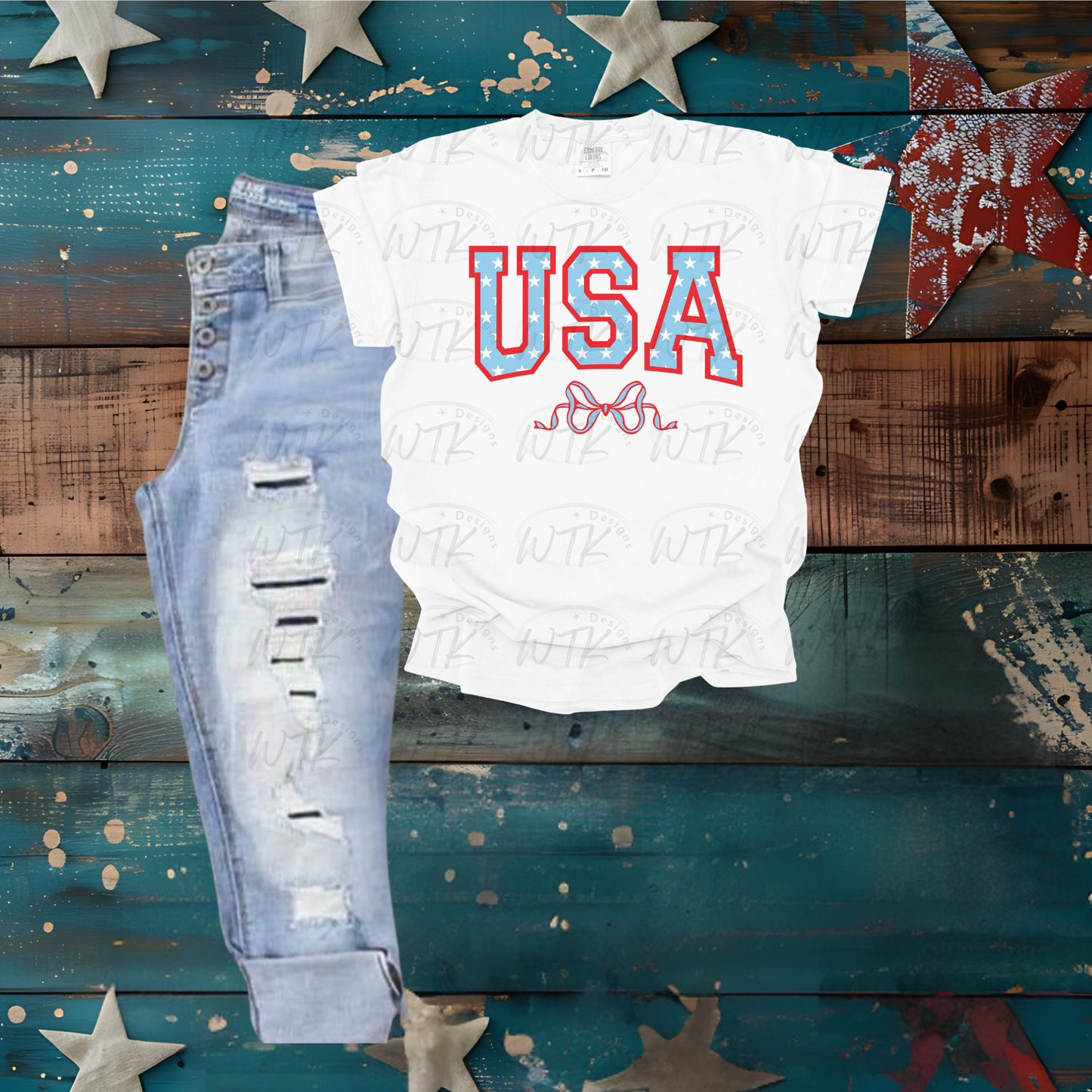 USA Stars With Bow on Comfort Colors