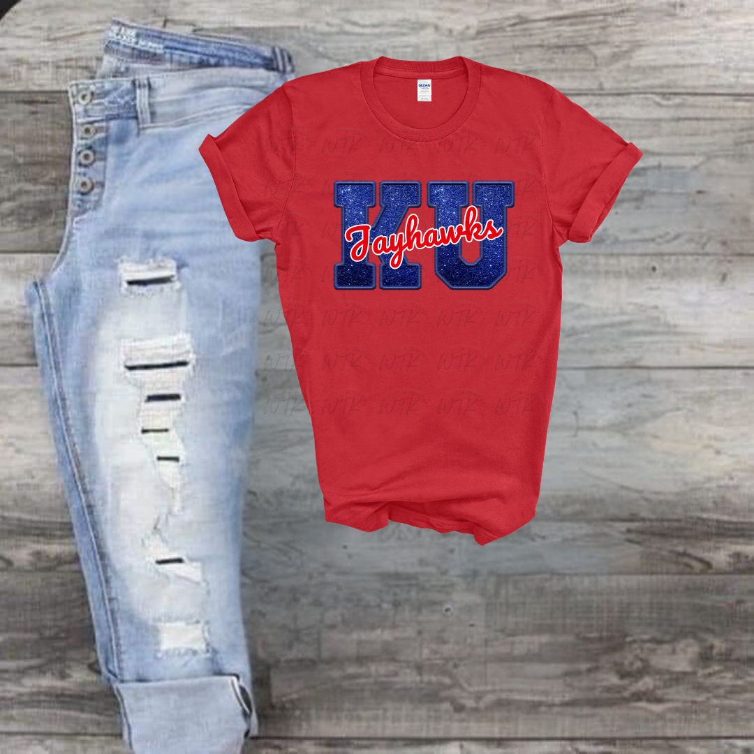 Faux Blue with Red Jayhawks