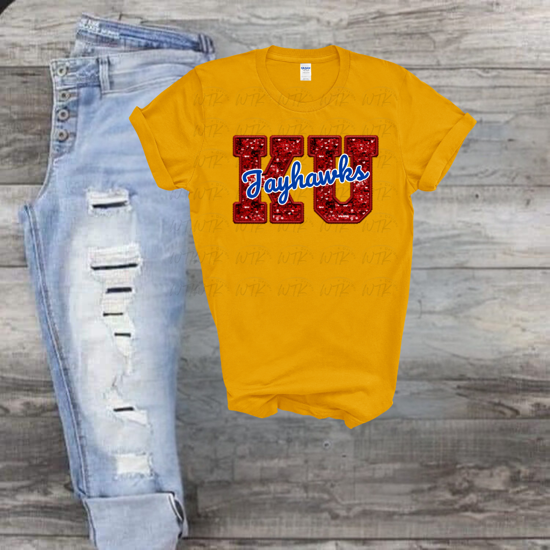 Faux Red with Blue Jayhawks