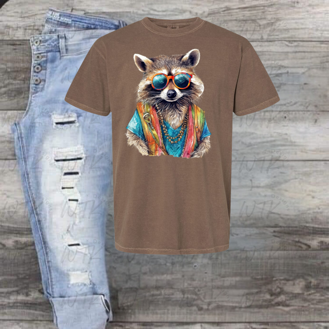 Retro Racoon on CC tee