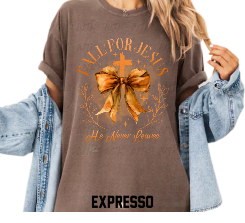 Fall For Jesus He Never Leaves CC Tee