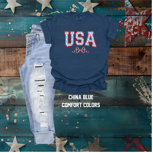 USA Stars With Bow on Comfort Colors