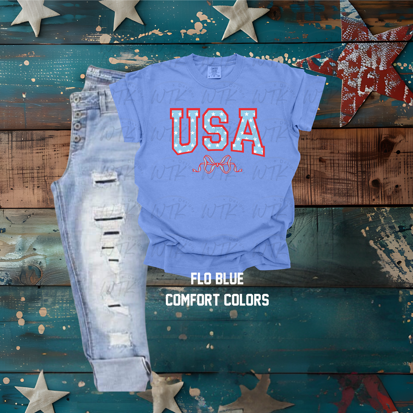 USA Stars With Bow on Comfort Colors