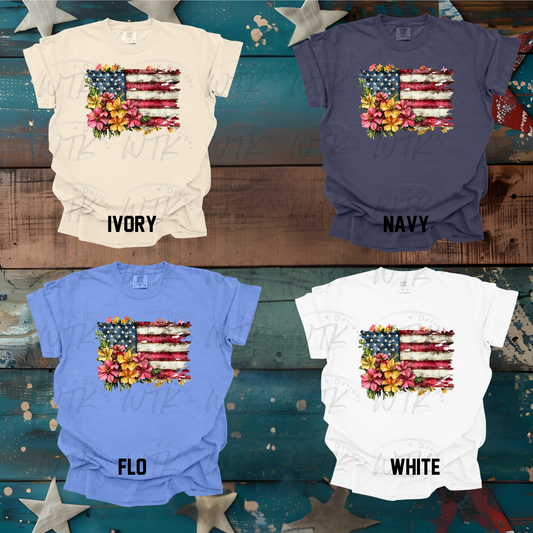 Floral American Flag CC Tee