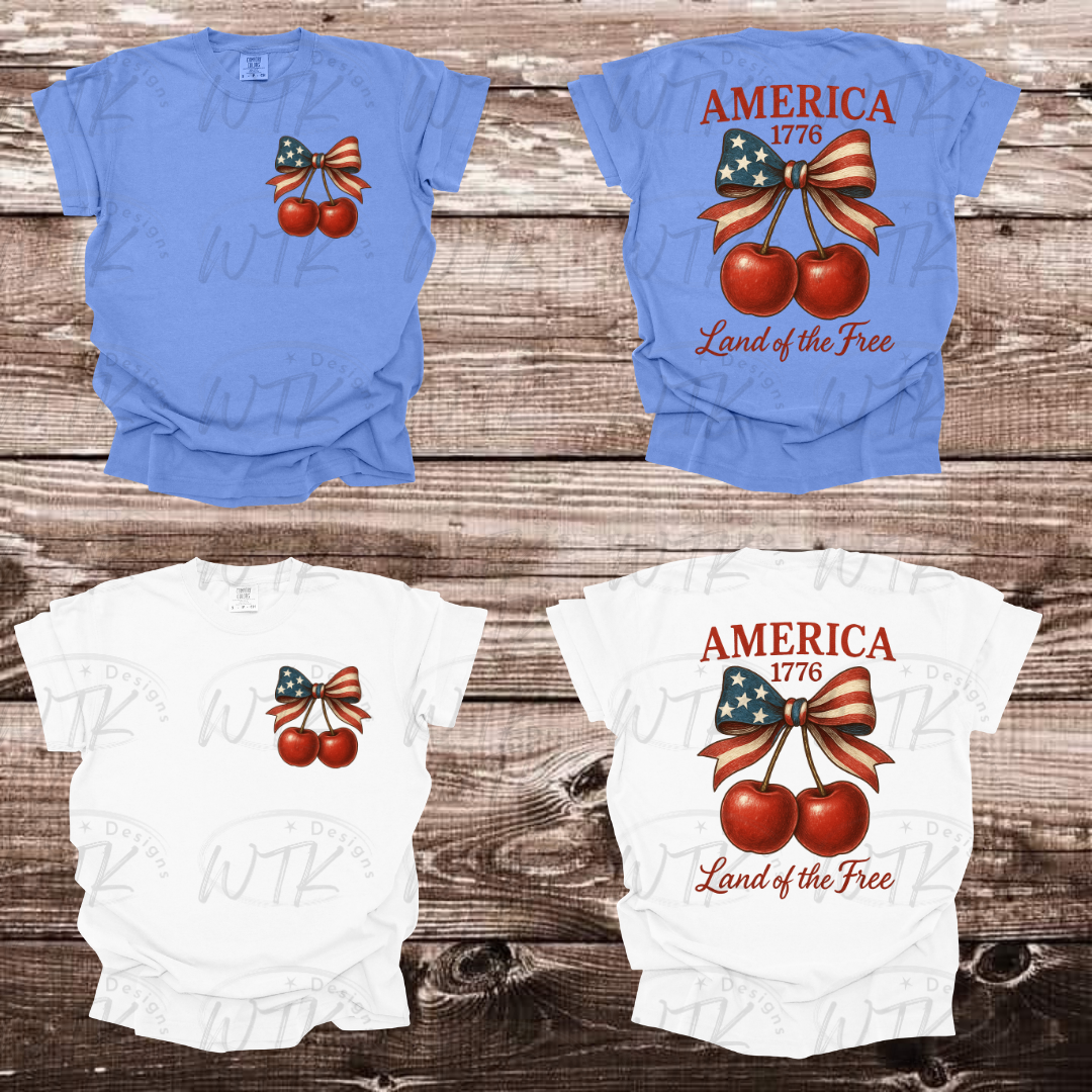Patriotic Cherry Bow with pocket  CC Tee