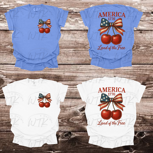 Patriotic Cherry Bow with pocket  CC Tee