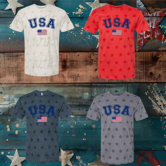 Distressed blue USA Stars Tee