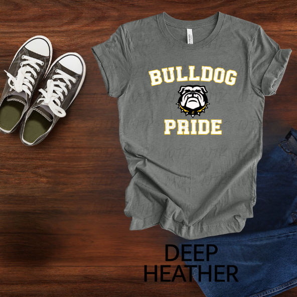 Bulldog Pride White Font Yellow outline