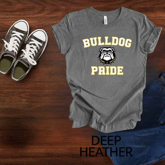 Bulldog Pride White Font Yellow outline