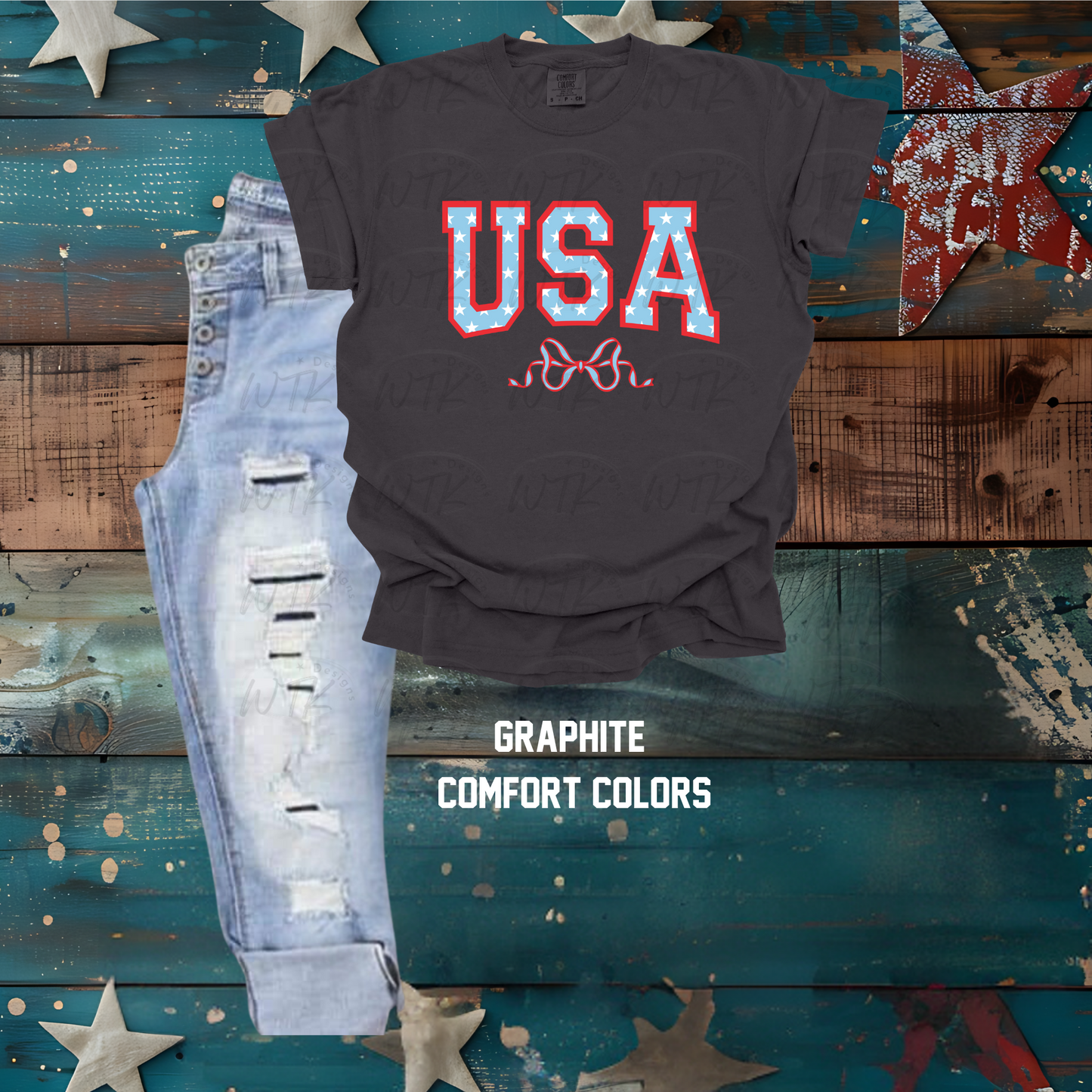 USA Stars With Bow on Comfort Colors