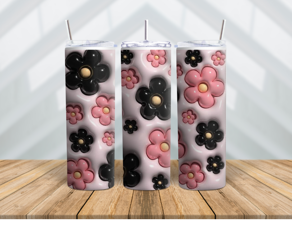 Inflated 3D Pink and Black Flowers