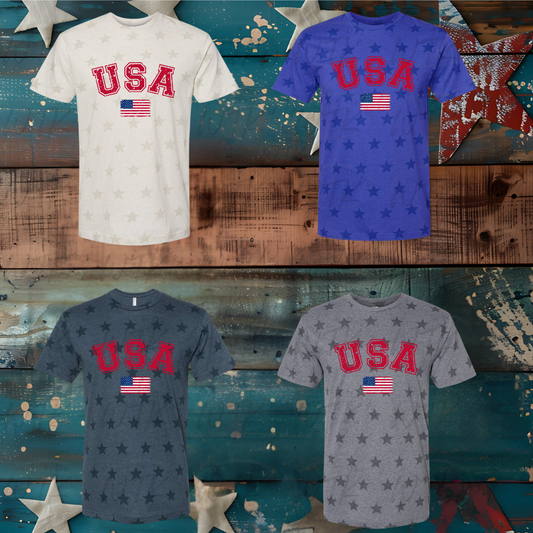 Distressed red USA Stars Tee